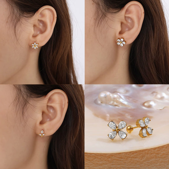 Women's Stainless Steel Geometric Threaded Piercing Earrings With Electroplating