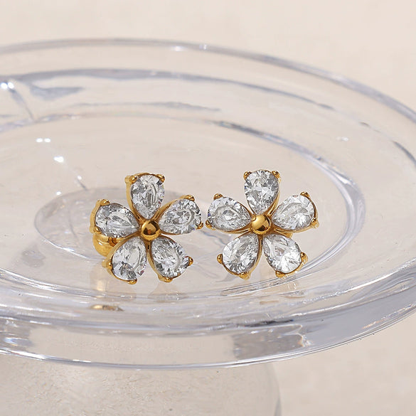 Women's Stainless Steel Geometric Threaded Piercing Earrings With Electroplating