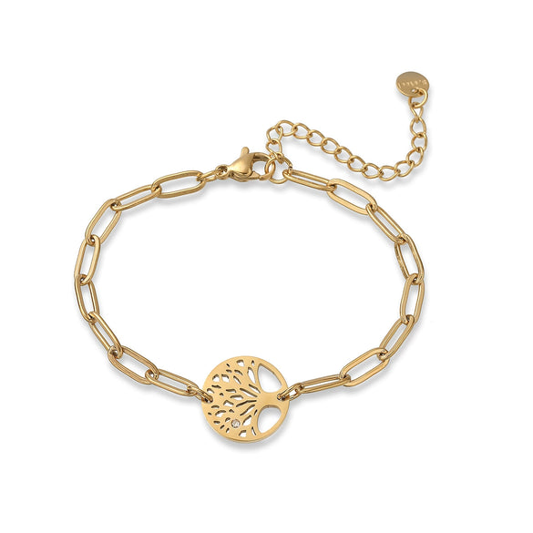 Women's Stainless Steel Geometric Tree Of Life Cross Bracelet 18K Gold Plated