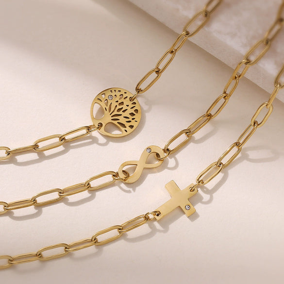 Women's Stainless Steel Geometric Tree Of Life Cross Bracelet 18K Gold Plated
