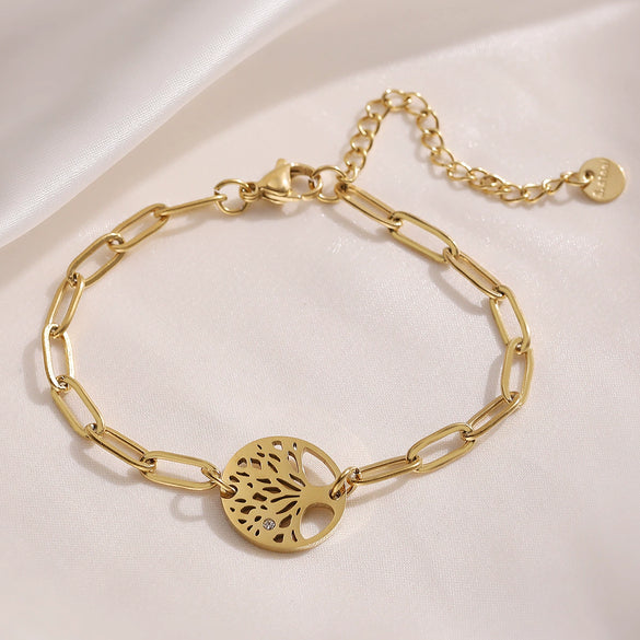 Women's Stainless Steel Geometric Tree Of Life Cross Bracelet 18K Gold Plated