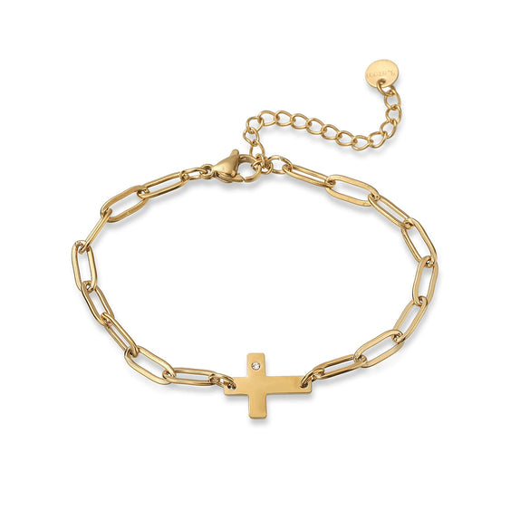 Women's Stainless Steel Geometric Tree Of Life Cross Bracelet 18K Gold Plated