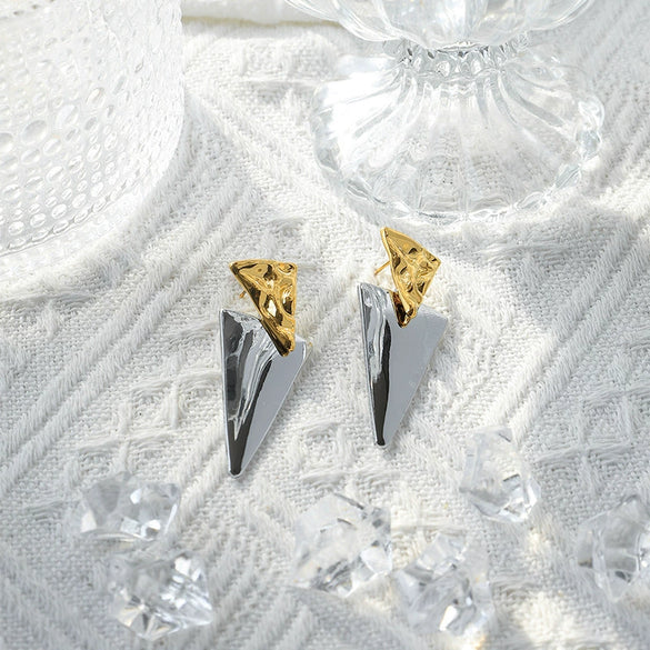 Women's Stainless Steel Geometric Triangle Tassel Earrings With Electroplating Design