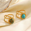 Women's Stainless Steel Geometric Turquoise Inlaid Electroplated Opening Adjusting Ring