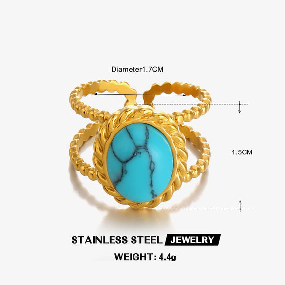 Women's Stainless Steel Geometric Turquoise Inlaid Electroplated Opening Adjusting Ring