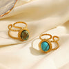 Women's Stainless Steel Geometric Turquoise Inlaid Electroplated Opening Adjusting Ring
