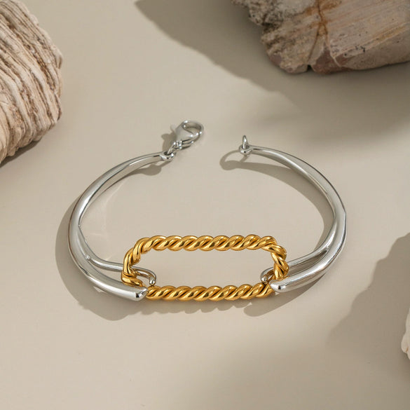 Women's Stainless Steel Geometric Twist Bracelet With Electroplating Gold And Silver Color Matching