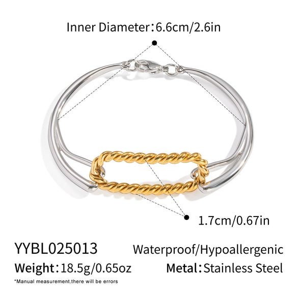 Women's Stainless Steel Geometric Twist Bracelet With Electroplating Gold And Silver Color Matching