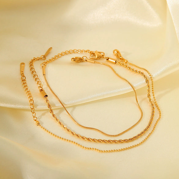 Women's Stainless Steel Geometric Twist Chain Ballpoint Bracelet With Electroplating