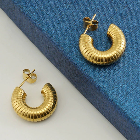 Women's 316L Stainless Steel Geometric U Shaped Electroplated Threaded Solid Earrings