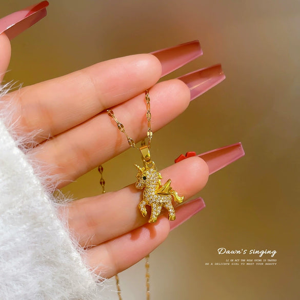 Women's Stainless Steel Geometric Unicorn Animal Clavicle Necklace