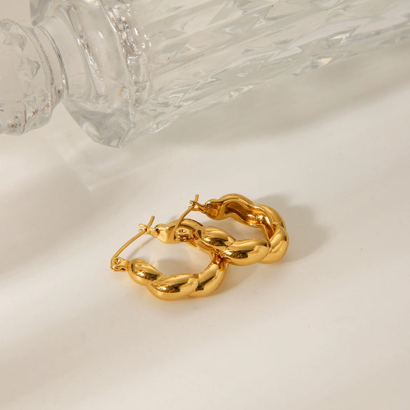 Women's Stainless Steel Geometric Ushape Electroplated Thread Twist Earrings