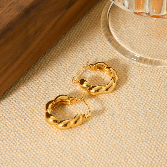 Women's Stainless Steel Geometric Ushape Electroplated Thread Twist Earrings