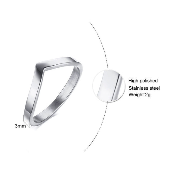 Women's Stainless Steel Geometric Vshaped Zircon Ring Jewelry With Diamond Design