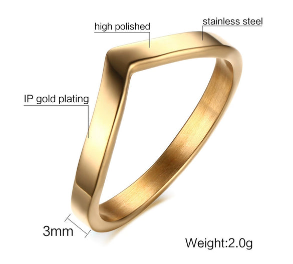 Women's Stainless Steel Geometric Vshaped Zircon Ring Jewelry With Diamond Design