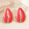 Women's Stainless Steel Geometric Water Drop Earrings With Drip Glaze And Cream Colorblocked Design