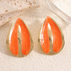 Women's Stainless Steel Geometric Water Drop Earrings With Drip Glaze And Cream Colorblocked Design