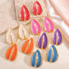 Women's Stainless Steel Geometric Water Drop Earrings With Drip Glaze And Cream Colorblocked Design