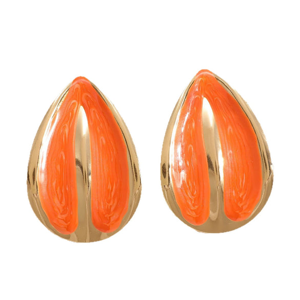 Women's Stainless Steel Geometric Water Drop Earrings With Drip Glaze And Cream Colorblocked Design