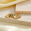 Women's Stainless Steel Geometric Water Drop Ring With Zircon And 18K Vacuum Plated Finish
