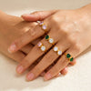 Women’s Stainless Steel Geometric Water Drop Ring With Zircon Inlay And 18K Vacuum Plated Finish