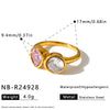 Women’s Stainless Steel Geometric Water Drop Ring With Zircon Inlay And 18K Vacuum Plated Finish