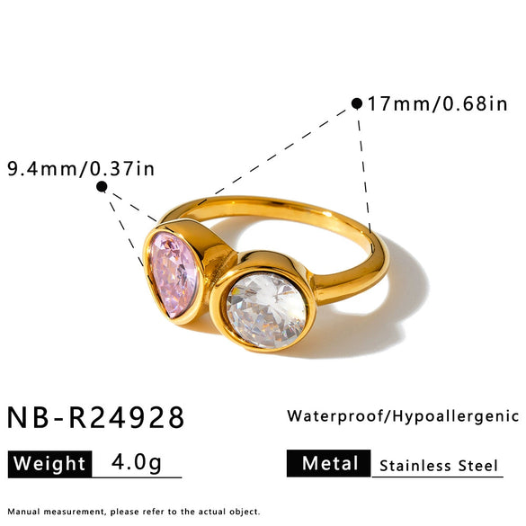 Women’s Stainless Steel Geometric Water Drop Ring With Zircon Inlay And 18K Vacuum Plated Finish
