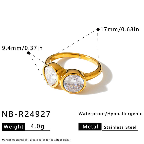 Women’s Stainless Steel Geometric Water Drop Ring With Zircon Inlay And 18K Vacuum Plated Finish