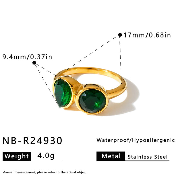 Women’s Stainless Steel Geometric Water Drop Ring With Zircon Inlay And 18K Vacuum Plated Finish
