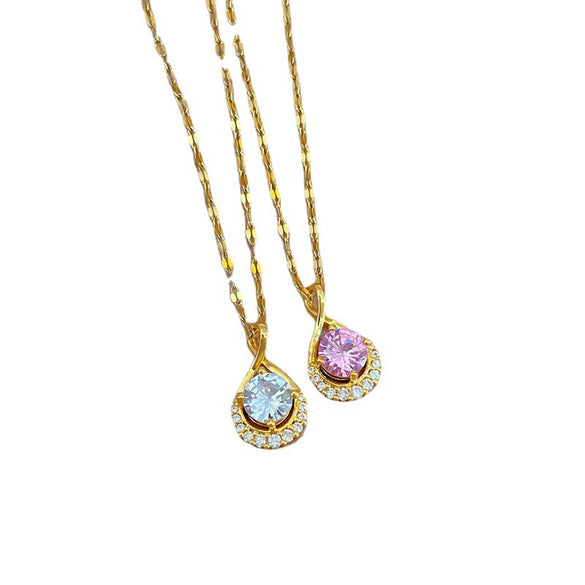 Women's Stainless Steel Geometric Water Drops Micro Diamond Necklace Cartoon Style