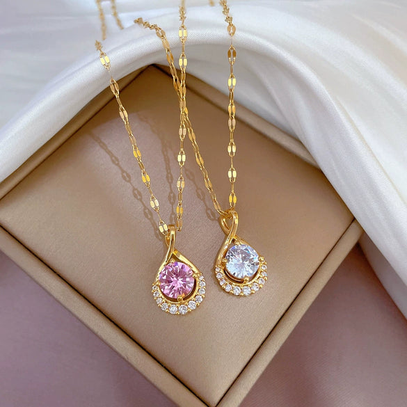 Women's Stainless Steel Geometric Water Drops Micro Diamond Necklace Cartoon Style