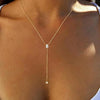 Women's Stainless Steel Geometric Y Shaped Double Layer Ball Chain Necklace With Round Bead Tassel Electroplated Stacked Pendant Jewelry