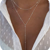 Women's Stainless Steel Geometric Y Shaped Double Layer Ball Chain Necklace With Round Bead Tassel Electroplated Stacked Pendant Jewelry