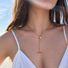 Women's Stainless Steel Geometric Ychain Choker Necklace With Tbar Pendant And Pvd Vacuum Gold Plating