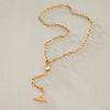 Women's Stainless Steel Geometric Ychain Choker Necklace With Tbar Pendant And Pvd Vacuum Gold Plating