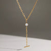 Women's Stainless Steel Geometric Ychain Choker Necklace With Tbar Pendant And Pvd Vacuum Gold Plating