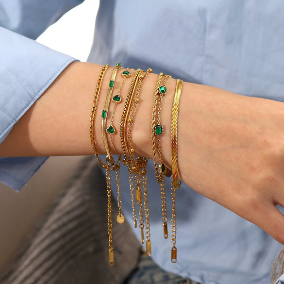 Women's Stainless Steel Geometric Zircon Bracelet With Electroplating Design