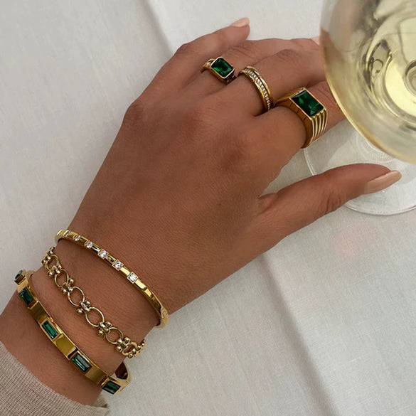 Women's Stainless Steel Geometric Zircon Inlaid Bracelet