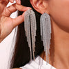 Women's Stainless Steel Geometric Zircon Tassel Statement Stud Earrings With Electroplated Gold Finish