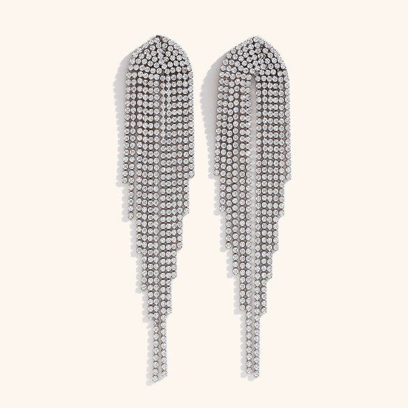 Women's Stainless Steel Geometric Zircon Tassel Statement Stud Earrings With Electroplated Gold Finish