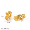 Women's Stainless Steel Ginkgo Leaf Earrings With Wrinkled Texture And Vacuum Gold Plated Finish Floral Design