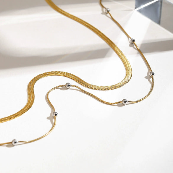 Women's Stainless Steel Gold And Silver Color Matching Chain Necklace With Electroplating Modern Classic Style