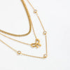 Women's Stainless Steel Gold Plated Bow Pendant Layered Necklace With Sparkling Cubic Zirconia Geometric Sweet Style