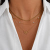 Women's Stainless Steel Gold Plated Bow Pendant Layered Necklace With Sparkling Cubic Zirconia Geometric Sweet Style