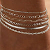 Women's Stainless Steel Gold Plated Cuban Chain Anklet Set Simple Layered Stacked Geometric Foot Jewelry