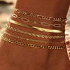 Women's Stainless Steel Gold Plated Cuban Chain Anklet Set Simple Layered Stacked Geometric Foot Jewelry
