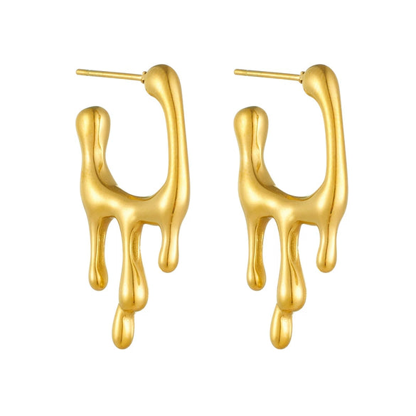 Women's Stainless Steel Gold Plated Geometric Irregular Shape Lava Style Earrings