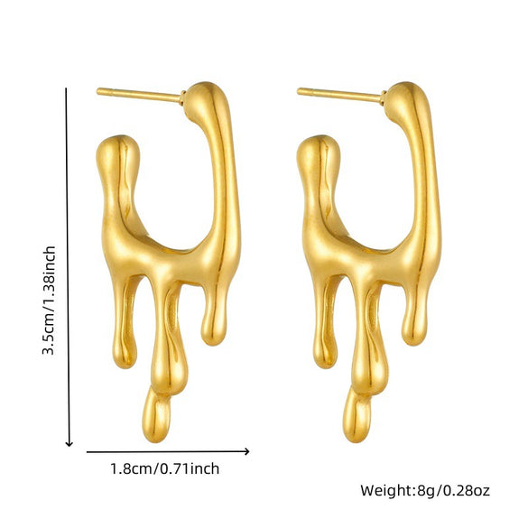 Women's Stainless Steel Gold Plated Geometric Irregular Shape Lava Style Earrings