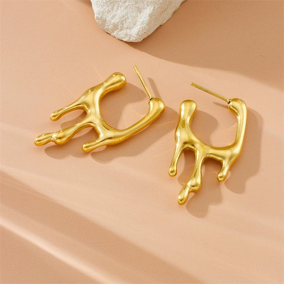 Women's Stainless Steel Gold Plated Geometric Irregular Shape Lava Style Earrings