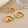 Women's Stainless Steel Gold Plated Oil Drip Flower Ring Sweet Stylish Floral Rose Design